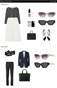 Flat lay of narrow square sunglasses paired with trendy clothing and fashion accessories