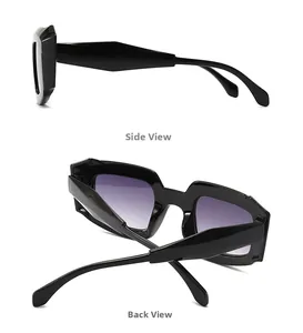 Seiten- und Rückansicht der Retro-Polygon-Sonnenbrille mit schwarzem Rahmen und lila Gläsern