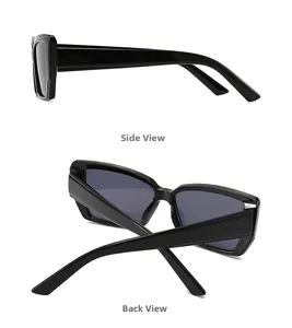 Detail view showing the side and back structure of stylish black butterfly sunglasses