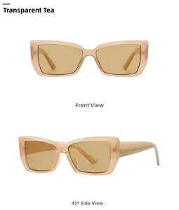 Front and 45-degree side views of modern butterfly tea-colored sunglasses for women