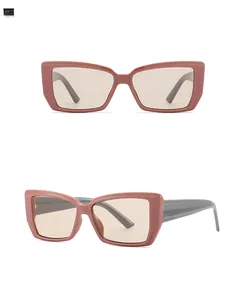 Front and 45-degree side views of modern butterfly sunglasses in brown yellow color