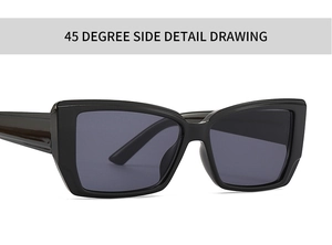 Detailed 45-degree side view of black oversized square sunglasses with thick frames
