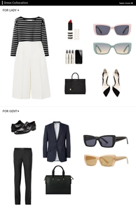 Flat lay of stylish sunglasses with striped clothing and chic fashion accessories set