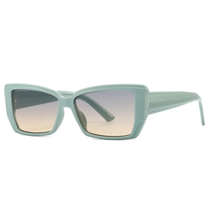 Modern butterfly cat-eye sunglasses with mint green frame and purple gradient lenses