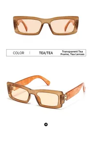Détails de lunettes de soleil rectangulaires thé transparent avec charnières en métal