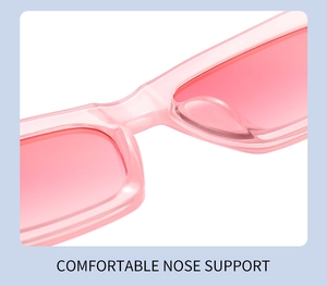Détail du support nasal confortable sur la monture de lunettes de soleil rose