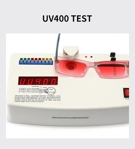 Test détaillé de protection UV400 pour verres de lunettes de soleil roses rectangulaires