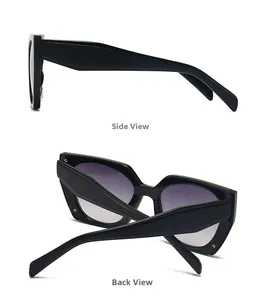 Side and back view of oversized black square sunglasses with gradient lenses