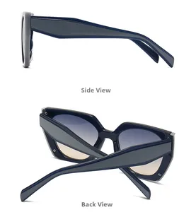 Detailed side and back views of modern geometric sunglasses with gradient lenses