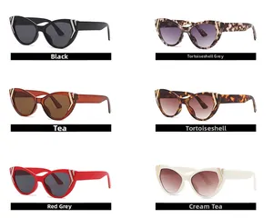 Six lunettes de soleil œil-de-chat en diverses couleurs avec détails dorés en V