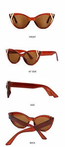 Vues détaillées des lunettes de soleil œil-de-chat ambre avec détails dorés en V