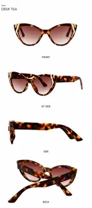 Détails de lunettes œil de chat écaillé avec verres dégradés marron et charnières dorées