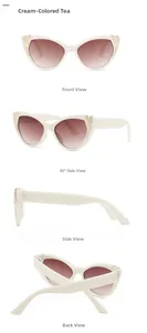 Vues multiples de lunettes de soleil œil-de-chat beige avec verres dégradés marron
