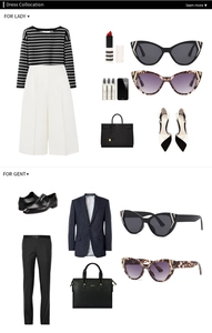 Mise à plat de lunettes papillon avec des costumes et des tenues décontractées chic