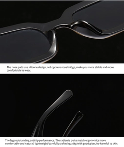 Detail of ergonomic silicone nose pads and anti-slip temples on black sunglasses