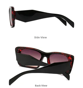 Détails des lunettes de soleil œil de chat montrant le profil et la vue arrière du cadre