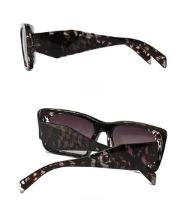 Vue détaillée latérale et arrière de lunettes de soleil œil de chat écaillées marron
