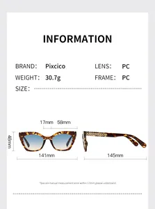 Guide des tailles montrant les dimensions des lunettes de soleil carrées rétro en PC