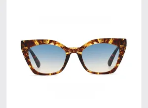 Détail des lunettes écaille avec verres dégradés bleu-thé au style rétro moderne