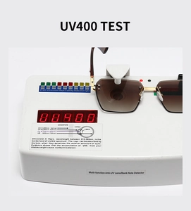 Detailed UV400 protection test for square rimless sunglasses with light brown lenses