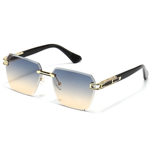 Rimless Sunglasses For Women And Men Square Geometric Gradient Lens UV400 Protection Metal Frame Retro Fashion Eyewear