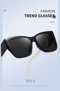 Macro view of square frame sunglasses featuring golden metal accents and cream temple tips