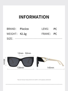 Detailed dimensions of square butterfly sunglasses with PC frame and bicolor temples