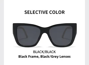 Detail view of stylish black square frame sunglasses with dark grey lenses and a sleek finish