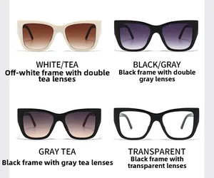 Detail view of square butterfly sunglasses in white tea, black gray, and clear lenses