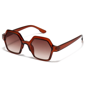 Modern retro square flat top sunglasses with gradient brown lenses and transparent frames