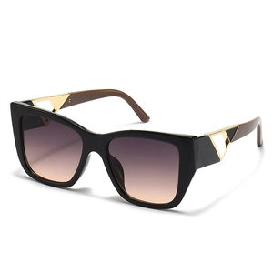 Fashion square butterfly sunglasses with gradient lenses and gold triangle detail
