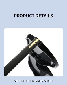 Detail view of the secure mirror shaft and gold T-shaped metal decor on black sunglasses