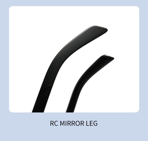 Detailed close-up of glossy black aviator sunglasses temples with smooth curved lines
