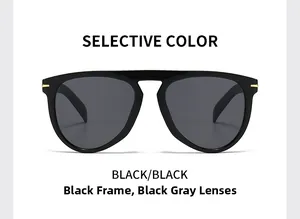 Detail showing sleek black sunglasses frame with distinctive gold metal temple accents