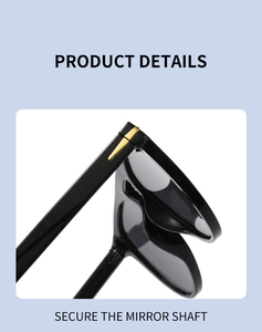 Detail of secure metal mirror shaft and golden decorative element on black sunglasses