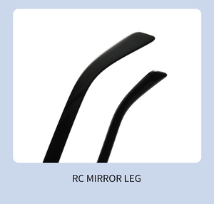 Detailed close-up of glossy black ergonomic replacement arms for 990 sunglasses
