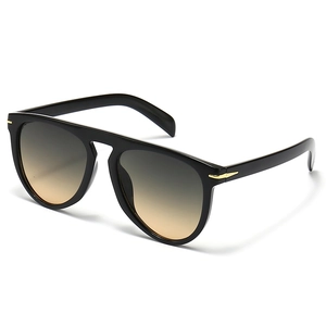 Classic black square frame sunglasses with gradient lenses and gold metal arrow detailing