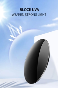 Detail view of oval sunglass lenses with specialized UVA protection and glare reduction