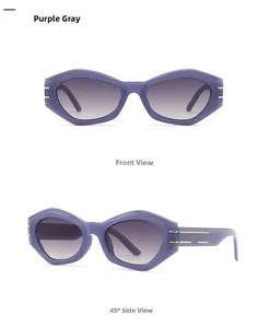 Occhiali da sole cat-eye viola traslucidi con lenti sfumate e dettagli in metallo dorato