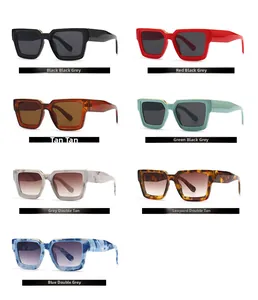 Collection of narrow square sunglasses in seven assorted colors and marble patterns