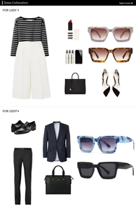 Flat lay of modern square sunglasses paired with stylish outfits for men and women
