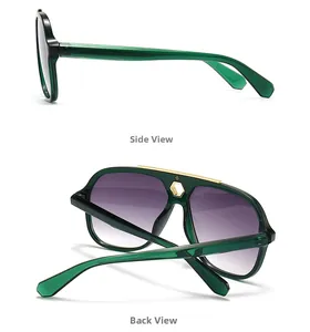Detail view showing the side and back of aviator sunglasses with metal top bar