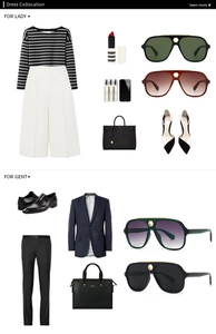 Fashion layout showing modern pilot sunglasses with stylish men's and women's clothing