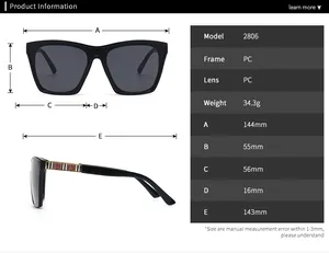 Spécifications de taille pour lunettes de soleil vintage avec dimensions et poids précis