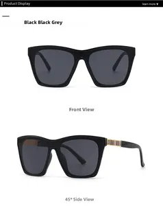 Vue de face et de profil de lunettes de soleil carrées noires avec détails colorés