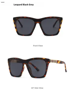 Vue de face et de profil de lunettes de soleil léopard avec détails en métal poli