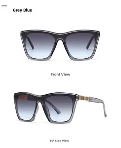 Lunettes de soleil dégradé gris-bleu vues de face et sous un angle de 45 degrés