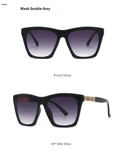 Lunettes de soleil carrées à dessus plat, monture noire et détails dorés aux branches