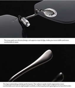 Detail of soft silicone nose pads and ergonomic leopard shaped metal temples on sunglasses
