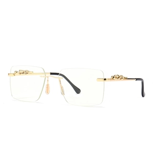 Rimless Sunglasses Metal Panther Decor PC Lens UV400 Retro Modern Square Fashion Eyewear